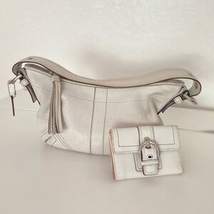 Coach White Leather Shoulder Bag and Matching Wallet